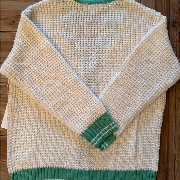 P.J. Salvage Cream Knit Cardigan with Green Trim - Women's Sweater BNWT Sz. XS - Picture 2 of 7